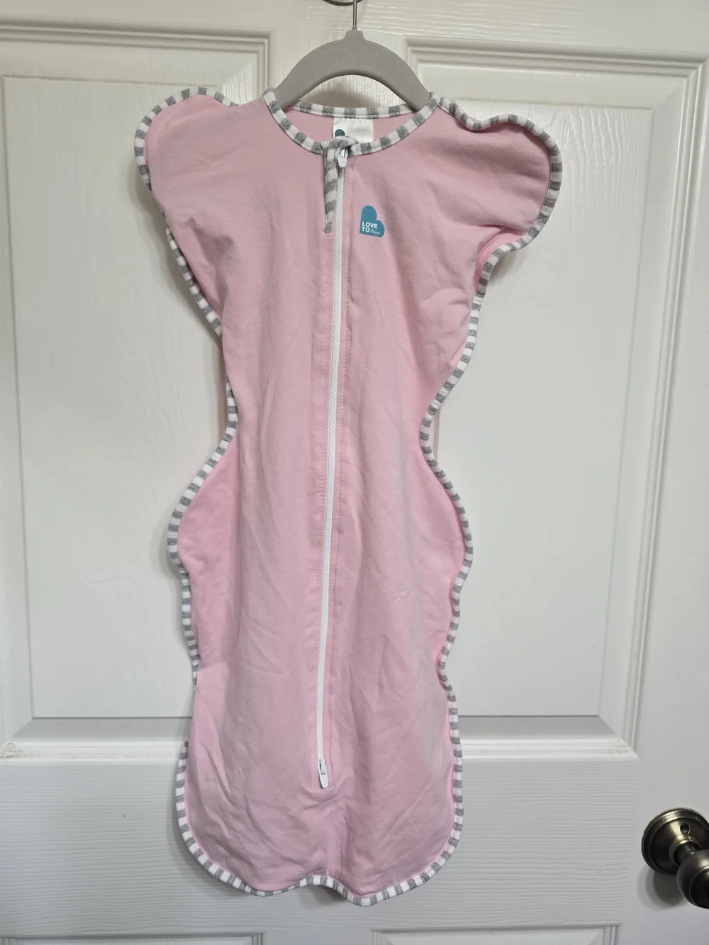 Love to dream Pink Swaddle Sleep Sack with Gray Striped Trim